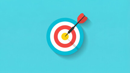 Dartboard with dart hitting bullseye business success concept flat lay