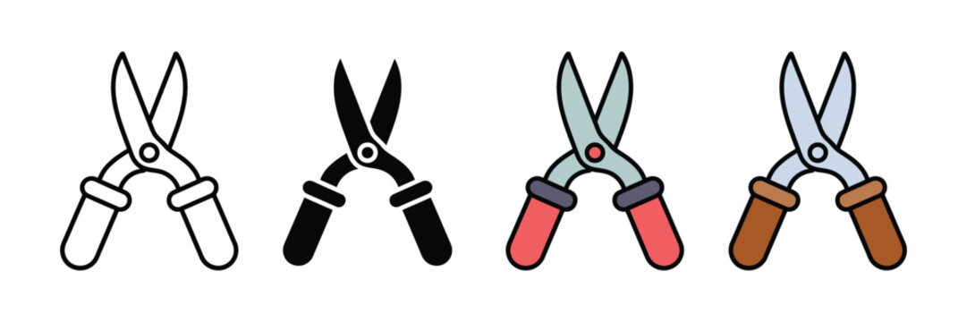Garden shears and pruning scissors icon vector. Gardening tool symbol for landscaping, branch trimming, and floristry maintenance set. Vector illustration.