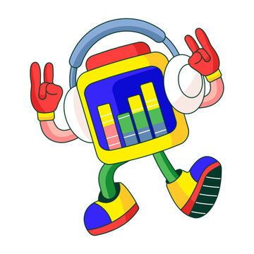 Flat illustration showing a robot character wearing gaming headphones