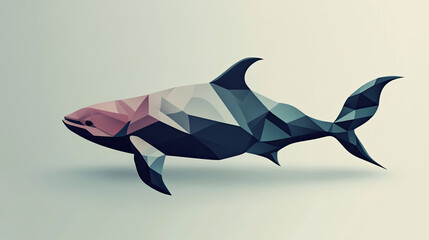 A stylized shark in a modern geometric style against gradient background. The shark is rendered with polygonal shapes in a spectrum of colors. AI Generative