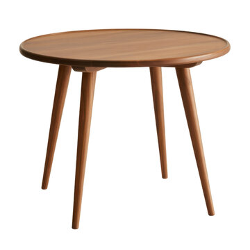 Small wooden table with three legs round isolated on a transparent background