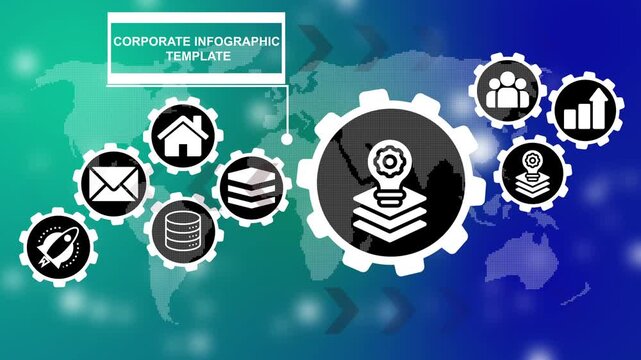 Corporate Infographic Template with World Map and Business Icons.  Industrial management in efficiency and efficient process. Lean cost and productivity growth. 