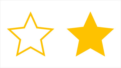 Fototapeta premium Favorite icon set. Two yellow stars, one outlined and one solid on a white background.