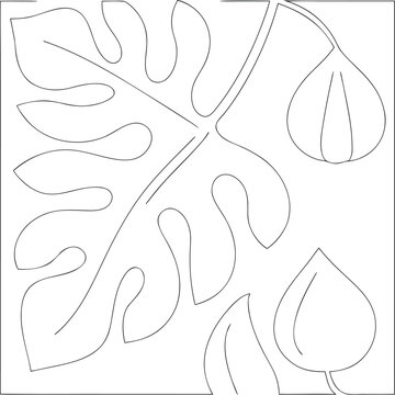 Tropical Leaves Line Art Seamless Pattern, Monstera Foliage Sketch, Botanical Illustration For Fabric, Wallpaper, And Surface Design