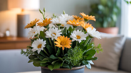 Fototapeta premium A vibrant bouquet of flowers with yellow and orange blooms isolated on transparent background