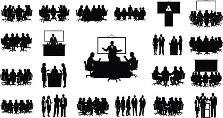 Obraz premium Business meeting figures sit around a large.
