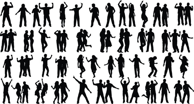 Celebration poses and dancing figures are.