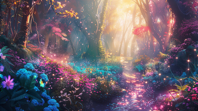 Fantasy landscape with dreamy forest and river