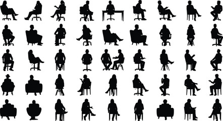 Obraz premium Seated figures display varied postures on office.