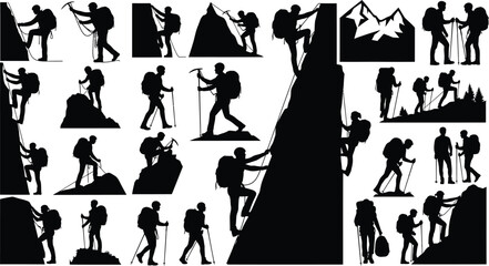 Obraz premium Mountain climbers ascend steep rock faces.