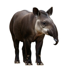 A tapir stands alone on a white background, showcasing its distinctive features. isolated on transparent background