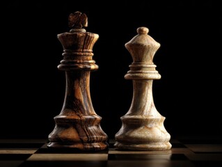 chess king and pawn with strategic lighting isolated on a black background