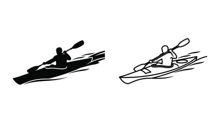 Kayaks in motion a dynamic black and white illustration of watercraft