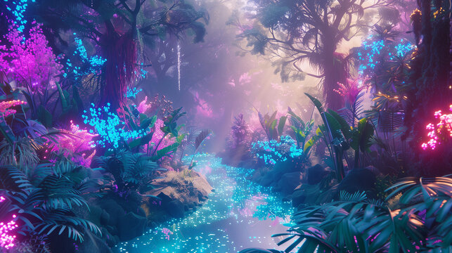 Fantasy landscape with dreamy forest