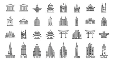 Fototapeta premium Mixed Architecture Icon Sheets Vector Line Art Set No Color Outline Design