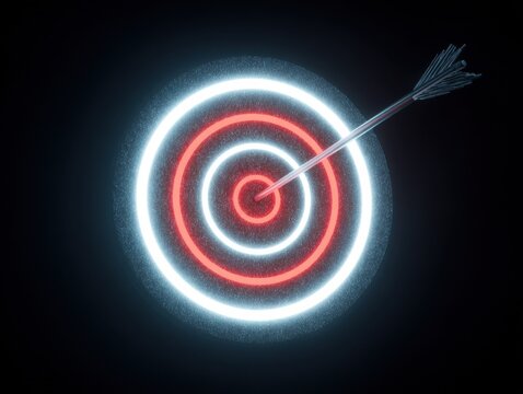 glowing target with arrow in center isolated on a black background