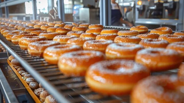 Freshly glazed pastries rest on a cooling rack, surrounded by warm bakery lights, as a baker readies the sweet treats for packaging and sale to customers in a bustling bakery