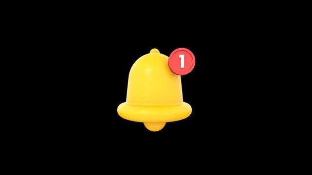 Yellow notification bell ringing 3d icon animation