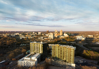 The Weld development at Dix Park with the downtown Raleigh skyline in the distance