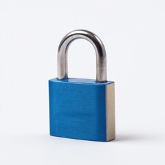 Fototapeta premium Blue metal padlock on white background