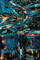 Liquid chrome metallic texture with reflective futuristic design and distorted abstract surface, Glossy fluid metal background with neon reflections and cyberpunk style pattern