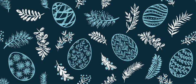 Seamless easter eggs pattern on blue	
