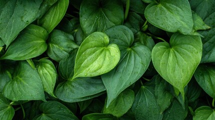High-resolution studio photo background of Houttuynia cordata leaves
