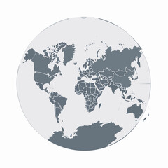 Grayscale Political World Map with Country Borders