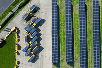 Delivery electric fleet hub with solar panels. Green transportation