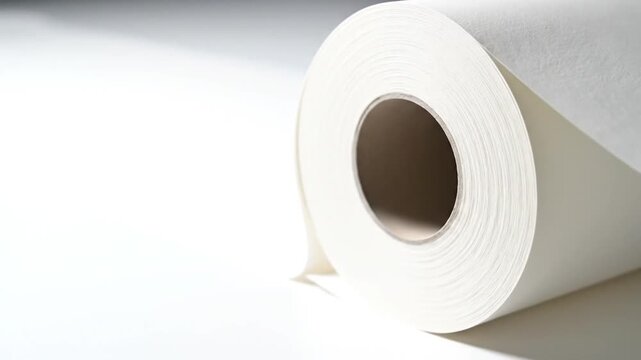 A close-up shot of a roll of plain white paper with a light background and focused lighting