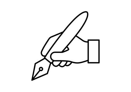 Icono de mano escribiendo con pluma estilogr&aacute;fica