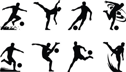 Obraz premium Male Athlete Kicking Soccer Ball Icon Vector Soccer Player Action Icon Sports Silhouette