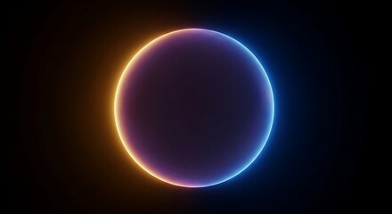 Vibrant glowing planet with colorful neon light in space at night