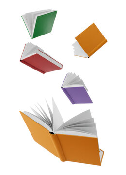 Colorful books floating in air floating books green isolated on a transparent background