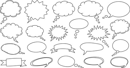 Fototapeta premium Blank speech bubble set, comic thought cloud illustration, graphic design template, dialogue vector artwork, cartoon communication element, creative design resource