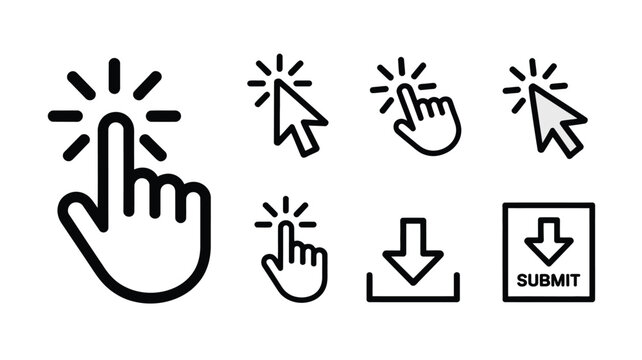 Click Here Button and Cursor Line Icon Set Modern Web UI Vector