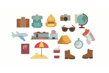 Hand-Drawn Cute Travel Vector Set &ndash; Luggage, Airplane, Maps, and Accessories for Fun Illustrations