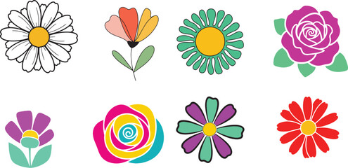 Fototapeta premium Colorful Floral Flower Blossom Garden Illustration Set
