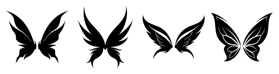 Obraz premium Set of five black and blue gradient fairy butterfly wings isolated on transparent background for fantasy design