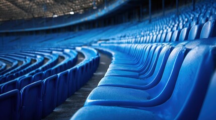 Obraz premium Row of empty blue plastic seats in a modern sports stadium arena