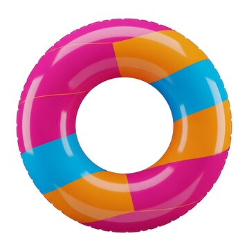 Bright Pink and Blue Geometric Pattern Swim Ring isolated on white background