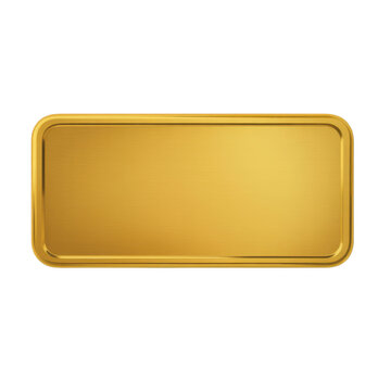 Shiny gold rectangle with rounded corners smooth metal isolated on a transparent background