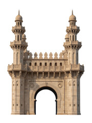 Obraz premium Stone archway with two towers architecture building isolated on a transparent background