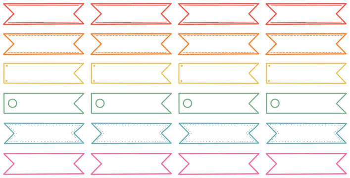 Collection of colorful hand drawn banner templates featuring various outline styles perfect for scrapbooking bullet journals or printable planner decoration elements