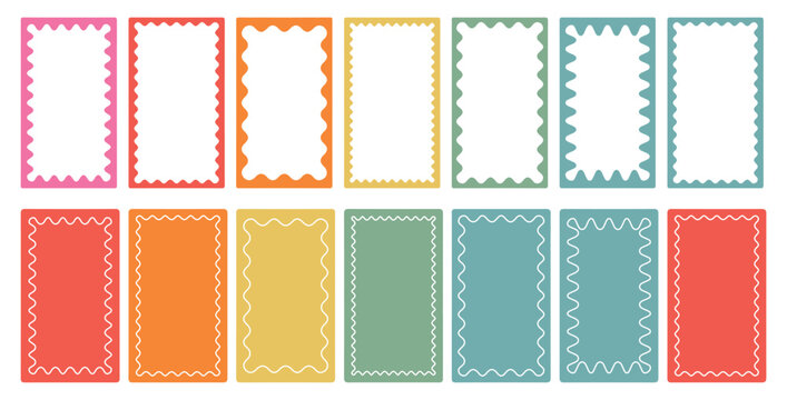 Collection of eighteen colorful rectangular decorative border frames featuring varied cute wavy and scalloped edges perfect for crafting or scrapbooking projects