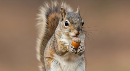 Fototapeta premium Cute Eastern Gray Squirrel Holding an Acorn Nut in its Paws, Nature Wildlife Photography 