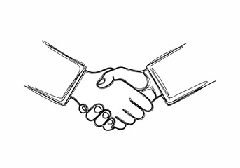 Fototapeta premium A simple sketch illustration of two hands shaking in agreement, symbolizing partnership, trust, and successful business collaboration