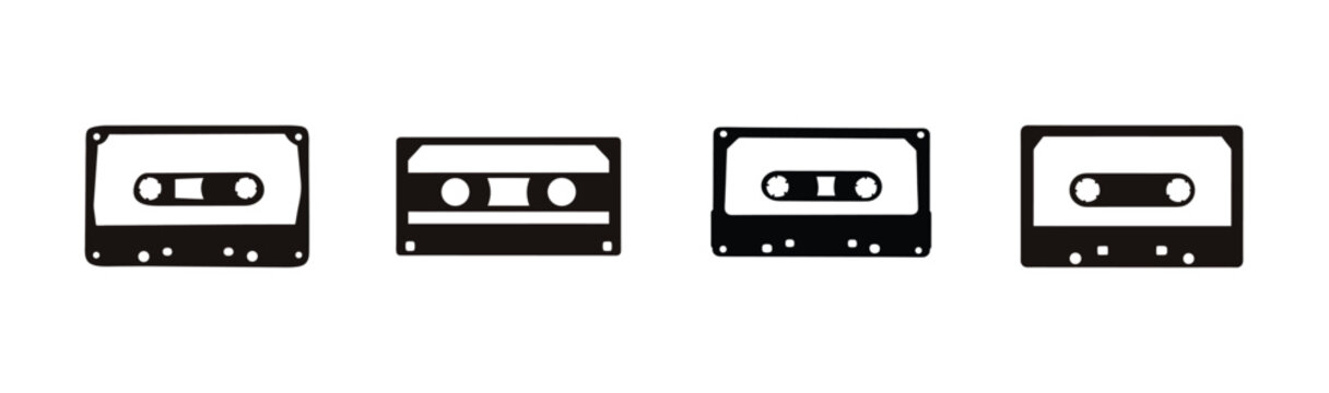 Four different types of audio cassette tapes in a row Vector, illustration