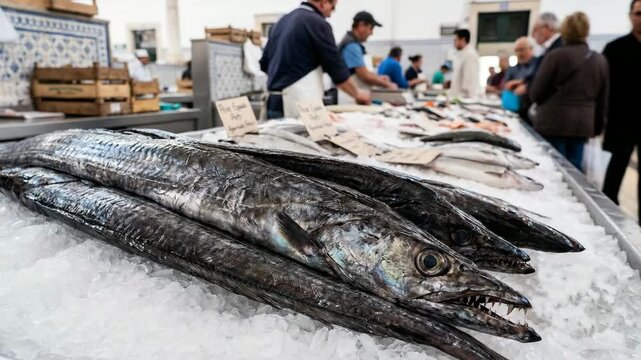 espada preta fish on ice at madeira island portugal market video