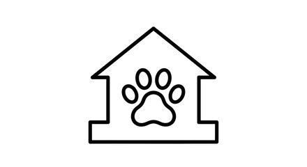 Simple Line Icon of a Pet House with a Paw Print Inside